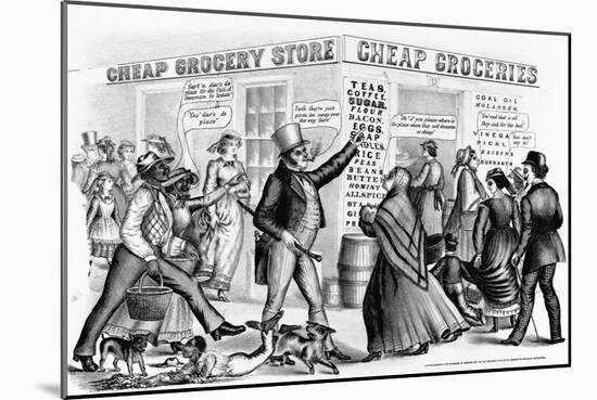 Nineteenth Century Lithograph of "Cheap Groceries"-null-Mounted Giclee Print