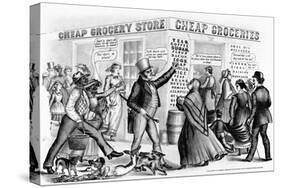Nineteenth Century Lithograph of "Cheap Groceries"-null-Stretched Canvas