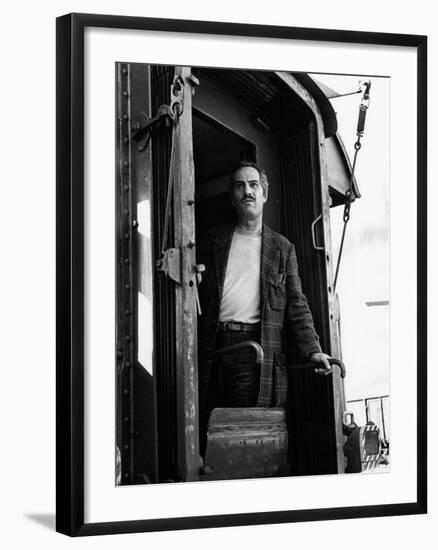 Nino Manfredi Looking Out from the Door of a Train in Cafe Express-Marisa Rastellini-Framed Photographic Print