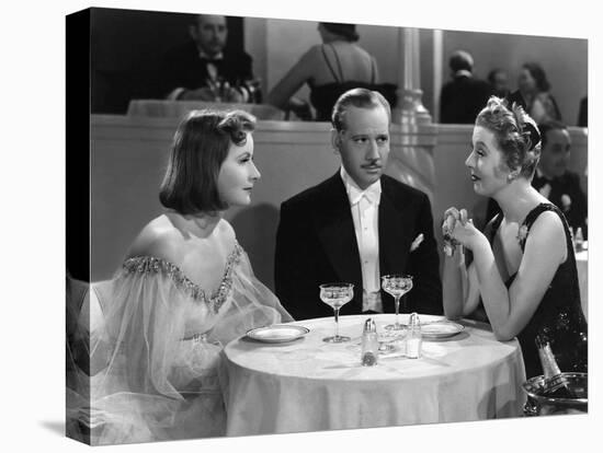 NINOTCHKA, 1939 directed by ERNST LUBITSCH Greta Garbo, Melvyn Douglas and Ina Claire (b/w photo)-null-Stretched Canvas