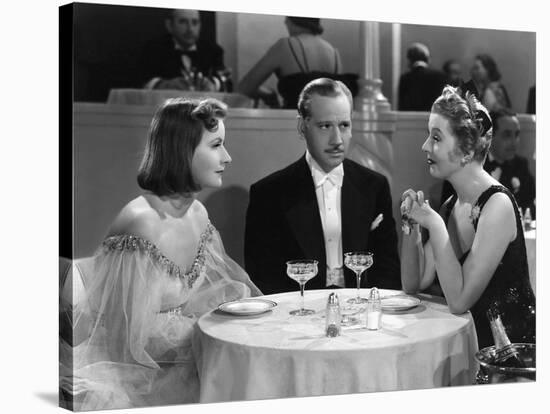 NINOTCHKA, 1939 directed by ERNST LUBITSCH Greta Garbo, Melvyn Douglas and Ina Claire (b/w photo)-null-Stretched Canvas