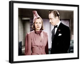 NINOTCHKA, from left: Greta Garbo, Melvyn Douglas, 1939-null-Framed Photo