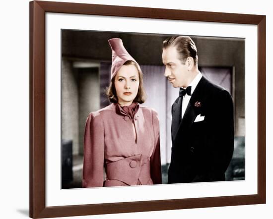 NINOTCHKA, from left: Greta Garbo, Melvyn Douglas, 1939-null-Framed Photo