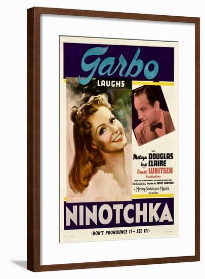 NINOTCHKA, from left: Greta Garbo, Melvyn Douglas, 1939.-null-Framed Art Print