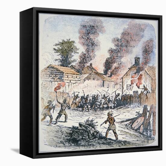Nipmuc Indians Attack the Settlement of Brookfield, Massachusetts in August 1675-English-Framed Stretched Canvas