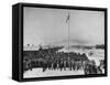 Nisei Japanese Americans Participating in Flag Saluting Ceremony at Relocation Center During WWII-Hansel Mieth-Framed Stretched Canvas