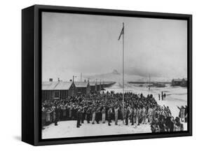 Nisei Japanese Americans Participating in Flag Saluting Ceremony at Relocation Center During WWII-Hansel Mieth-Framed Stretched Canvas