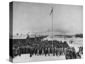 Nisei Japanese Americans Participating in Flag Saluting Ceremony at Relocation Center During WWII-Hansel Mieth-Stretched Canvas