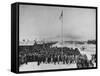 Nisei Japanese Americans Participating in Flag Saluting Ceremony at Relocation Center During WWII-Hansel Mieth-Framed Stretched Canvas