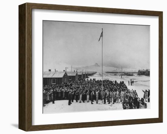 Nisei Japanese Americans Participating in Flag Saluting Ceremony at Relocation Center During WWII-Hansel Mieth-Framed Photographic Print