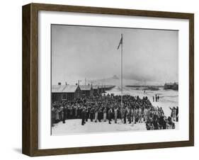 Nisei Japanese Americans Participating in Flag Saluting Ceremony at Relocation Center During WWII-Hansel Mieth-Framed Photographic Print