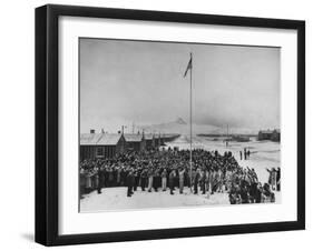 Nisei Japanese Americans Participating in Flag Saluting Ceremony at Relocation Center During WWII-Hansel Mieth-Framed Photographic Print