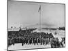 Nisei Japanese Americans Participating in Flag Saluting Ceremony at Relocation Center During WWII-Hansel Mieth-Mounted Photographic Print