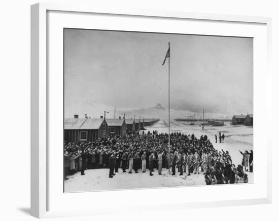 Nisei Japanese Americans Participating in Flag Saluting Ceremony at Relocation Center During WWII-Hansel Mieth-Framed Photographic Print