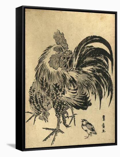 Niwatori, Hen and Chick. [Between 1804 and 1818], 1 Print : Woodcut, Color ; 22.1 X 17-Utagawa Toyohiro-Framed Stretched Canvas
