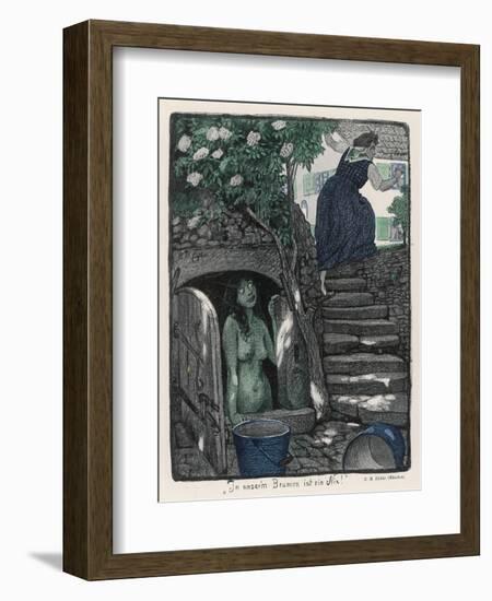 Nixie in the Well Frightens an Old Woman Who Came Thereto Fetch Water-R.m. Euchler-Framed Art Print