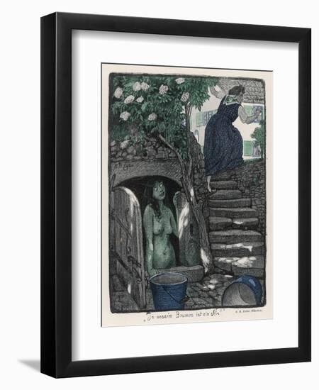 Nixie in the Well Frightens an Old Woman Who Came Thereto Fetch Water-R.m. Euchler-Framed Art Print