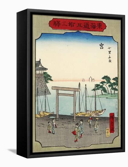 No.42 Shichirigahama Beach in Miya, 1865-null-Framed Stretched Canvas