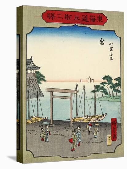 No.42 Shichirigahama Beach in Miya, 1865-null-Stretched Canvas