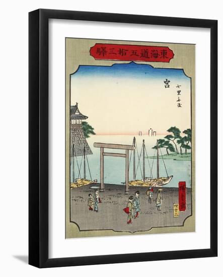 No.42 Shichirigahama Beach in Miya, 1865-null-Framed Giclee Print