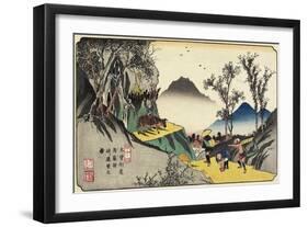 No.44 Distant View of Magome Station from the Pass, 1830-1844-Keisai Eisen-Framed Giclee Print