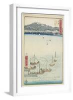 No. 53 Sailing Boats at Yabase Ferry Gate on Kusatsu Beach, Kusatsu, July 1855-Utagawa Hiroshige-Framed Giclee Print