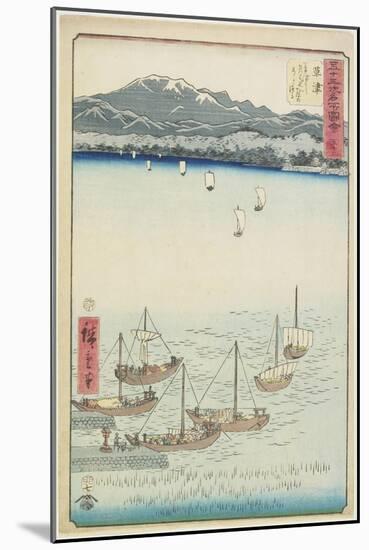 No. 53 Sailing Boats at Yabase Ferry Gate on Kusatsu Beach, Kusatsu, July 1855-Utagawa Hiroshige-Mounted Giclee Print