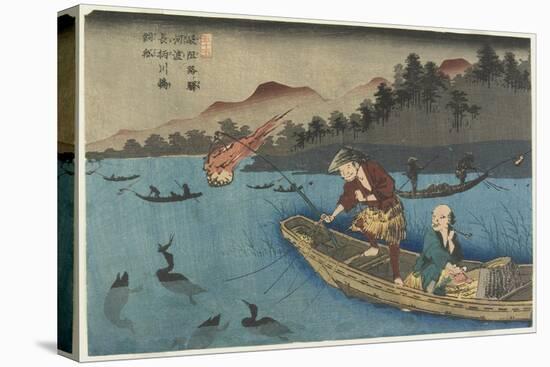 No.55 Cormorant Fishing Boat at Nagae River Near Koto Station, 1830-1844-Keisai Eisen-Stretched Canvas