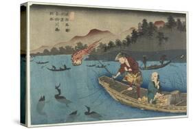 No.55 Cormorant Fishing Boat at Nagae River Near Koto Station, 1830-1844-Keisai Eisen-Stretched Canvas