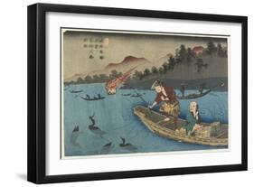 No.55 Cormorant Fishing Boat at Nagae River Near Koto Station, 1830-1844-Keisai Eisen-Framed Giclee Print