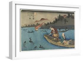 No.55 Cormorant Fishing Boat at Nagae River Near Koto Station, 1830-1844-Keisai Eisen-Framed Giclee Print