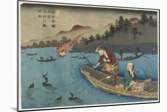 No.55 Cormorant Fishing Boat at Nagae River Near Koto Station, 1830-1844-Keisai Eisen-Mounted Giclee Print