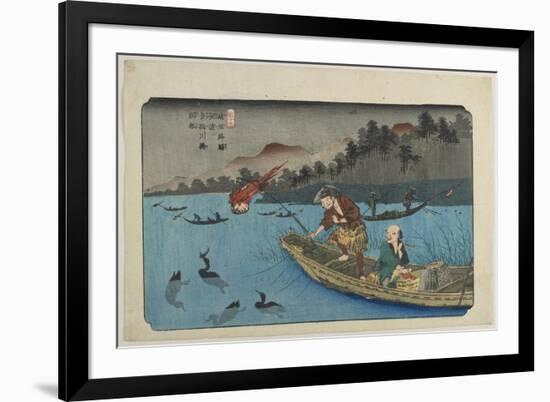 No.55 Cormorant Fishing Boat at Nagae River Near Koto Station, 1830-1844-Keisai Eisen-Framed Giclee Print