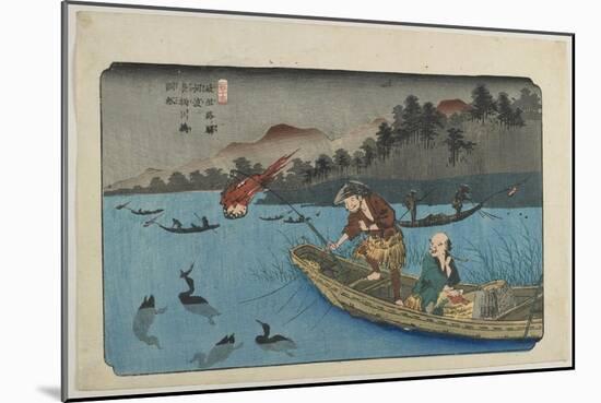 No.55 Cormorant Fishing Boat at Nagae River Near Koto Station, 1830-1844-Keisai Eisen-Mounted Giclee Print