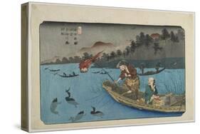 No.55 Cormorant Fishing Boat at Nagae River Near Koto Station, 1830-1844-Keisai Eisen-Stretched Canvas