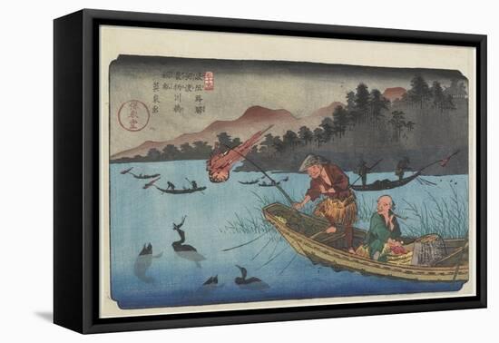 No.55 Cormorant Fishing Boat at Nagae River Near Koto Station, 1830-1844-Keisai Eisen-Framed Stretched Canvas