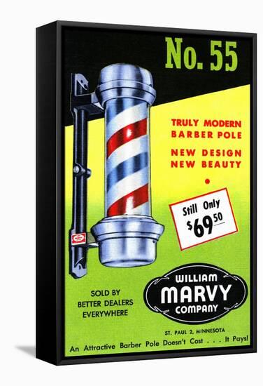 No. 55 Truly Modern Barber Pole-Curt Teich & Company-Framed Stretched Canvas