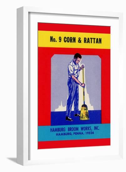 No. 9 Corn and Rattan Broom Label-null-Framed Art Print