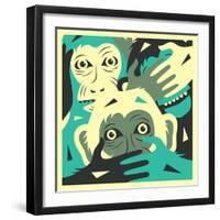 No Evil-Jazzberry Blue-Framed Art Print