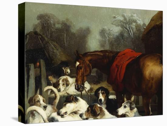 No Hunting Till the Weather Breaks' (Or 'Hunter and Hounds')-Edwin Henry Landseer-Stretched Canvas