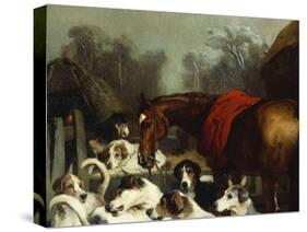 No Hunting Till the Weather Breaks' (Or 'Hunter and Hounds')-Edwin Henry Landseer-Stretched Canvas