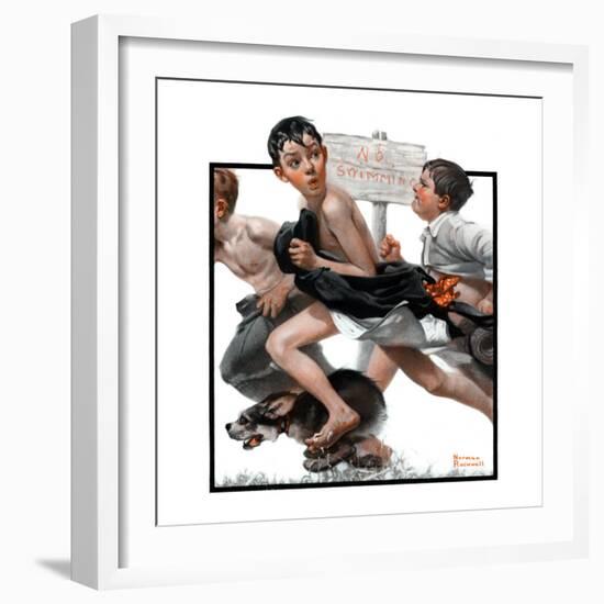 "No Swimming", June 4,1921-Norman Rockwell-Framed Giclee Print