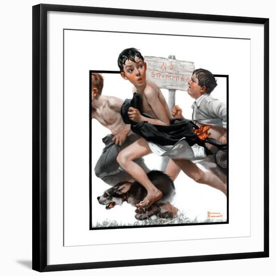 "No Swimming", June 4,1921-Norman Rockwell-Framed Giclee Print