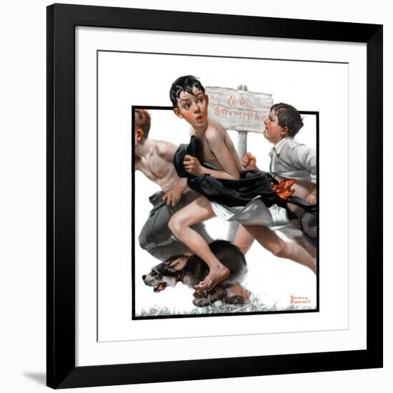 "No Swimming", June 4,1921-Norman Rockwell-Framed Giclee Print