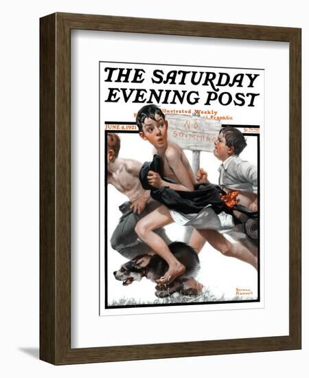 "No Swimming" Saturday Evening Post Cover, June 4,1921-Norman Rockwell-Framed Giclee Print