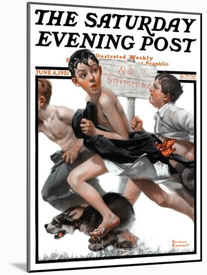 "No Swimming" Saturday Evening Post Cover, June 4,1921-Norman Rockwell-Mounted Giclee Print