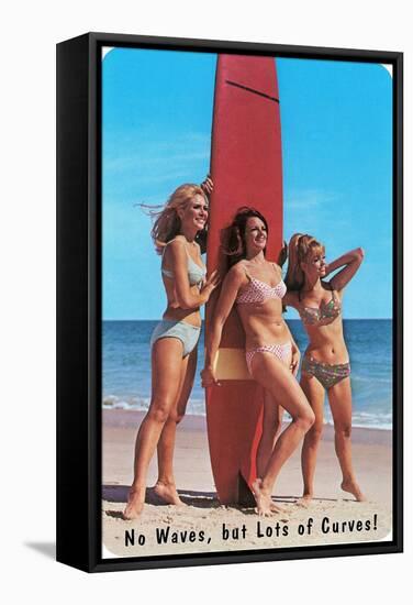 No Waves But Lots of Curves, Three Surfer Girls-null-Framed Stretched Canvas