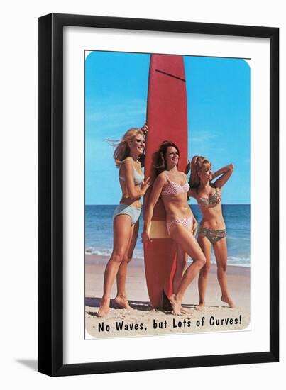 No Waves But Lots of Curves, Three Surfer Girls-null-Framed Art Print