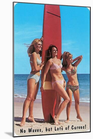 No Waves But Lots of Curves, Three Surfer Girls-null-Mounted Art Print