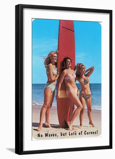 No Waves But Lots of Curves, Three Surfer Girls-null-Framed Art Print